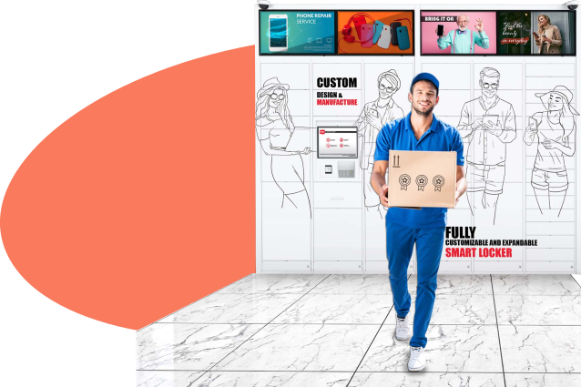 A courier carrying a parcel away from a ParcelPort smart locker